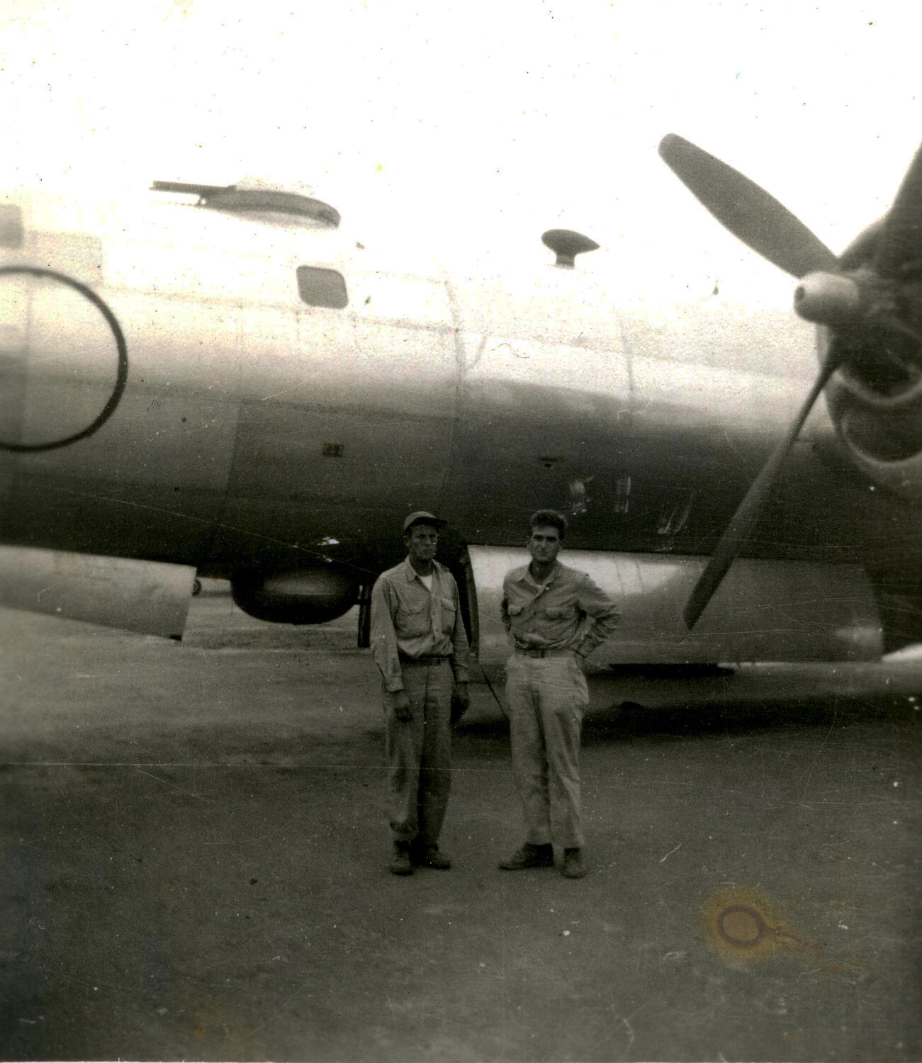 Ground Crew Posing Before Heavy Bomber Nose Section, Ie Shima Photo Album, WWII