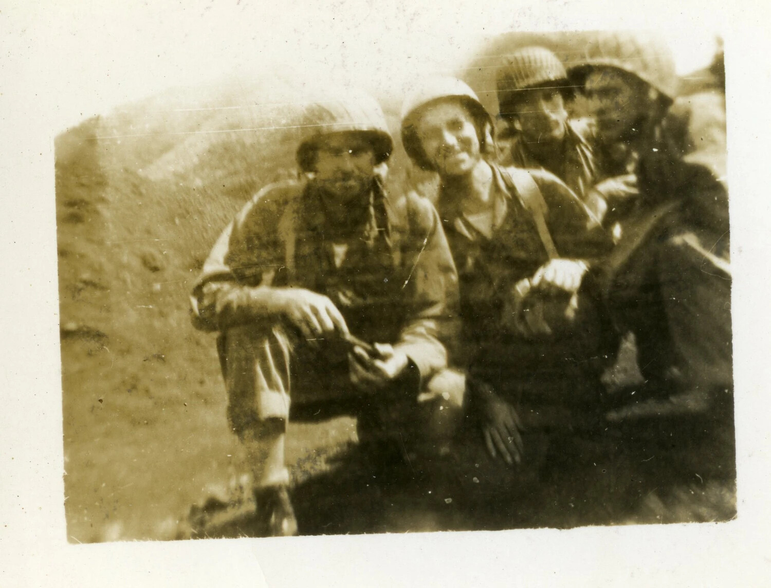 Group Portrait of American Servicemen in Steel Helmets on a Hillside, World War II