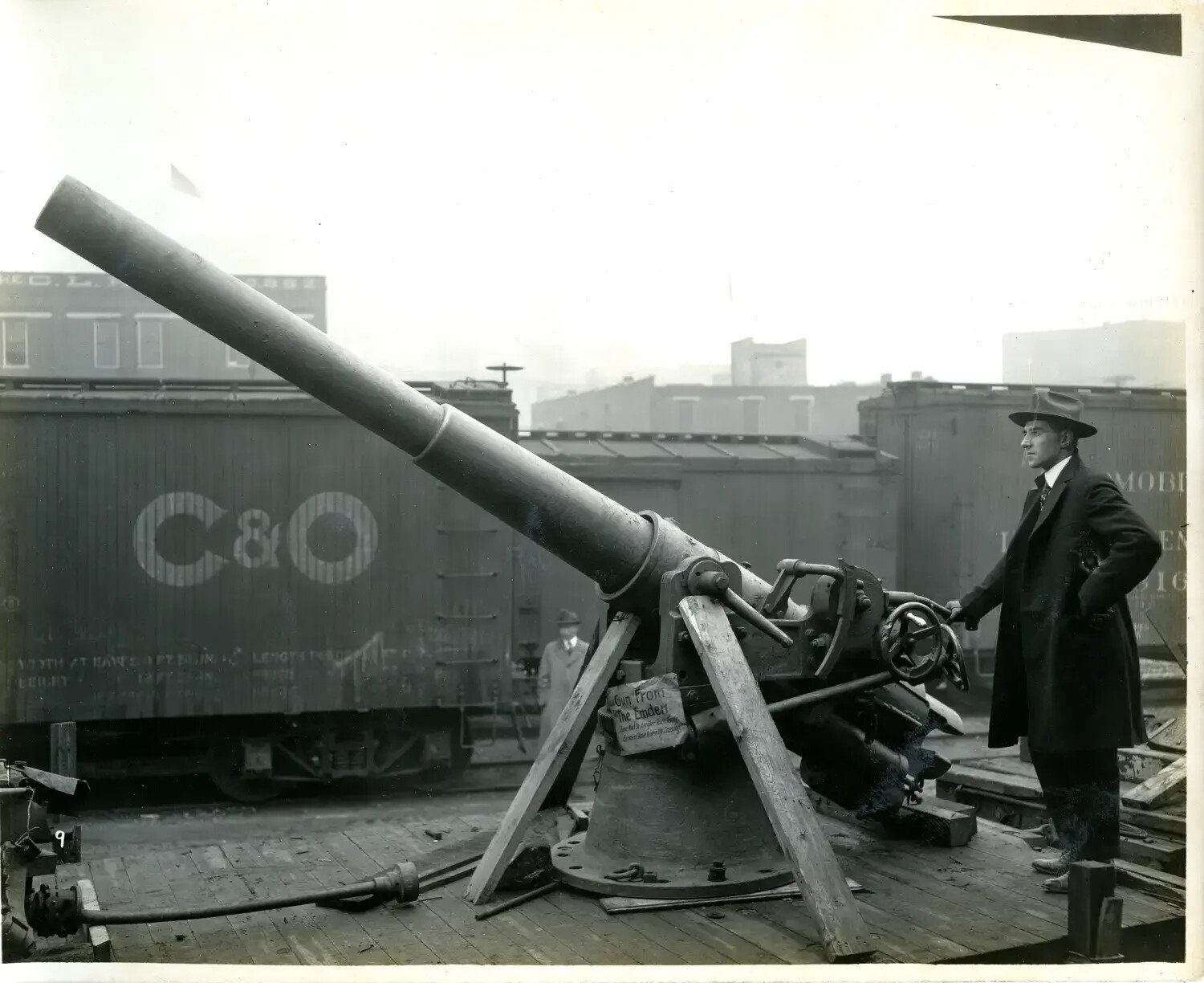 Captured German Naval Gun 'From the Emden' on Railcar Display, WWI War Exposition, Cincinnati, Ohio, 1918