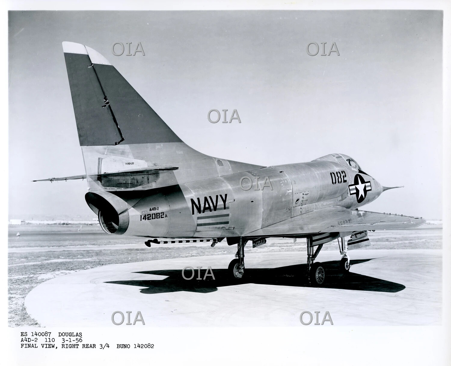 Douglas A4D-2 Skyhawk, BuNo 142082, Right Rear Three-Quarter Factory View, 1 March 1956
