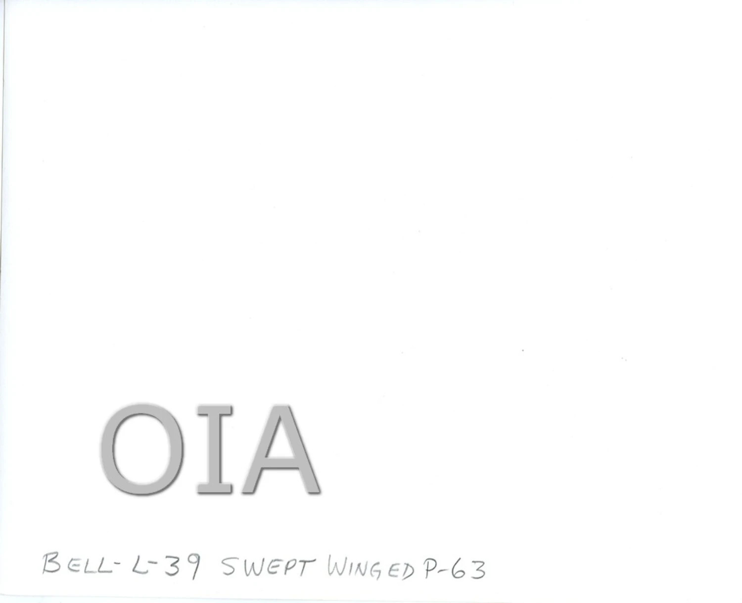 Archival Caption Card - Bell L-39 Swept-Wing Research Aircraft (Based on P-63), with OIA Watermark