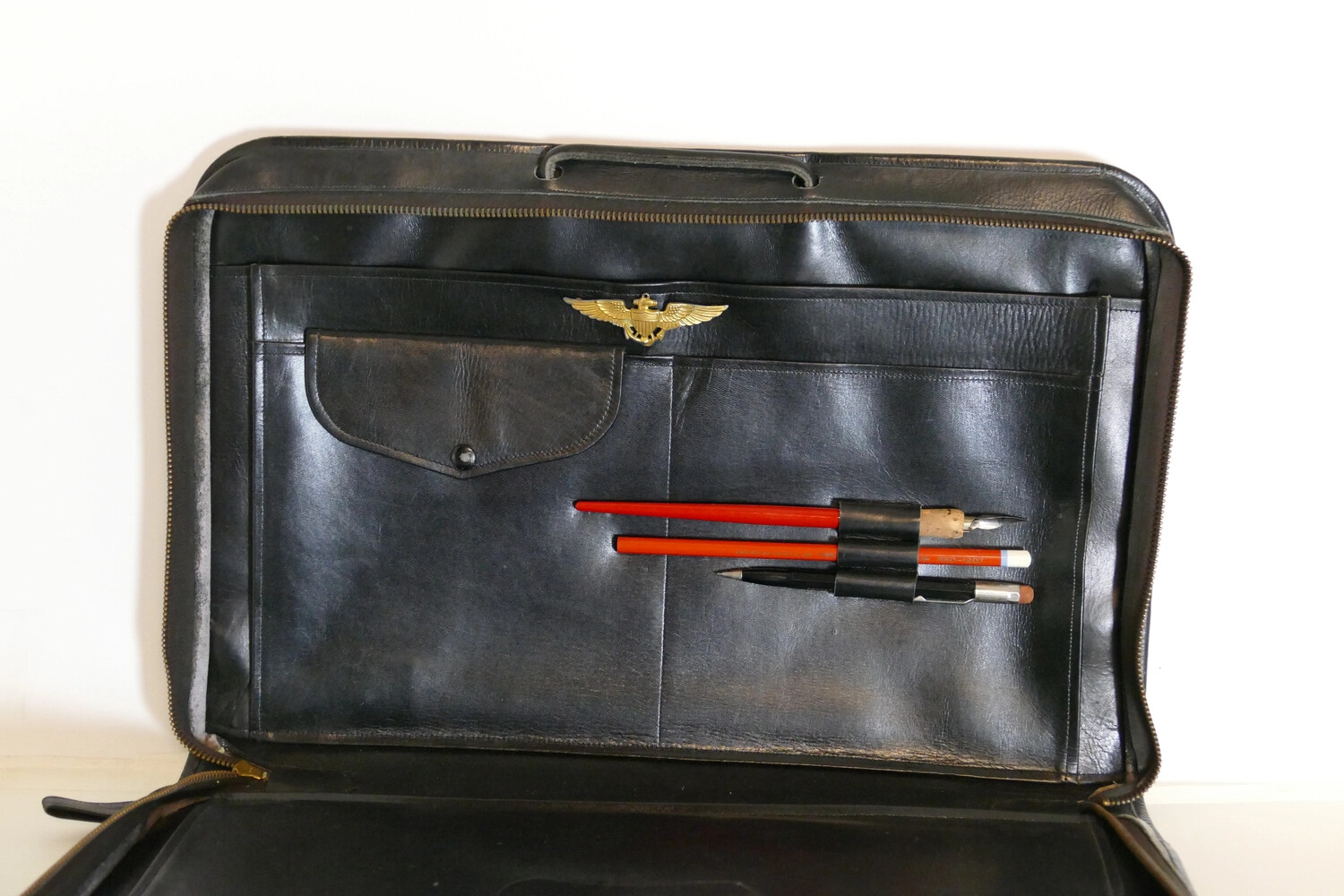 Naval Aviator's Leather Flight Case with Wings Insignia, Lt. Bancroft Collection, Korean War Era