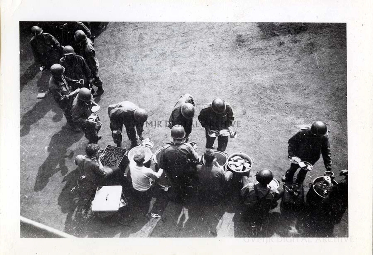 101st Airborne Division Paratroopers in Chow Line, Overhead View