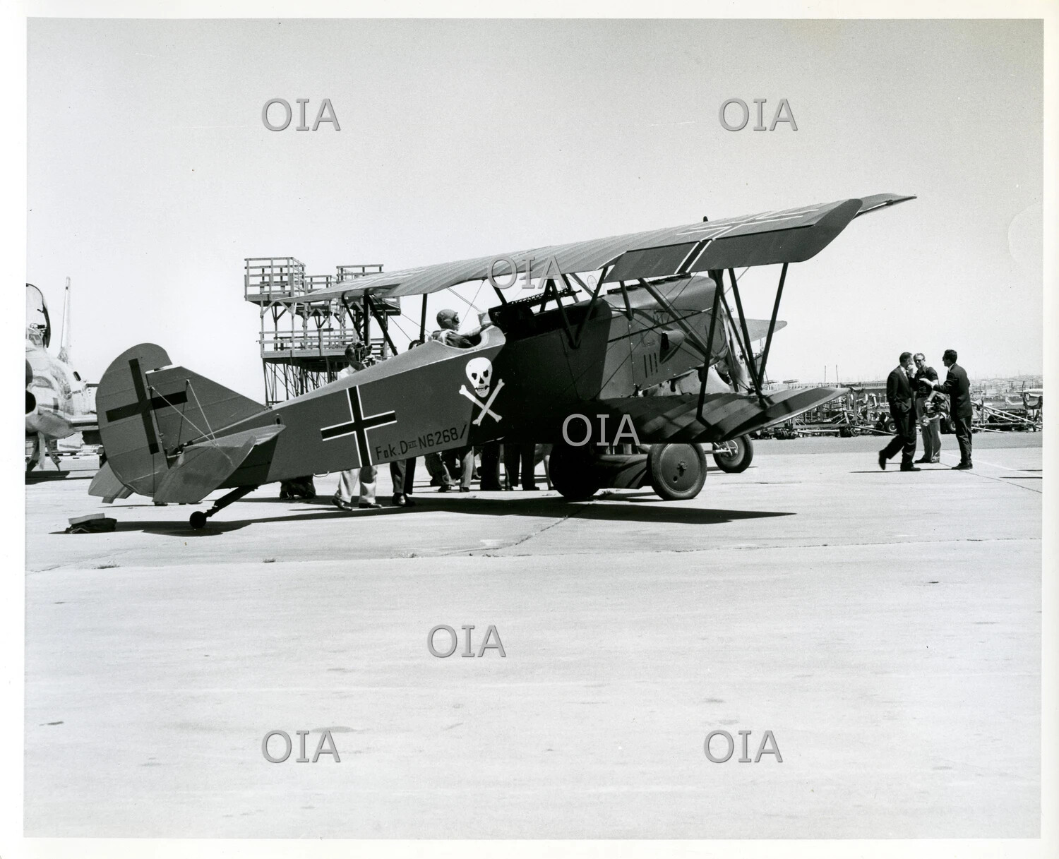 Replica WWI German Fokker Biplane Fighter, 'N6268,' Skull-and-Crossbones Nose Art, Film Production Context