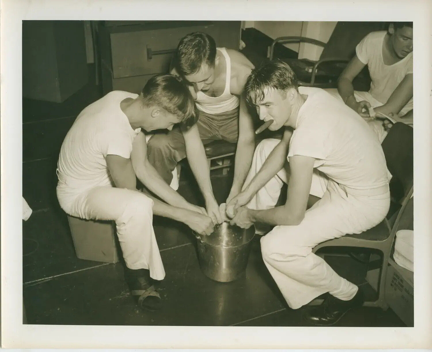 Sailors Peeling Potatoes on Mess Duty Aboard USS Petrof Bay (CVE-80), World War II