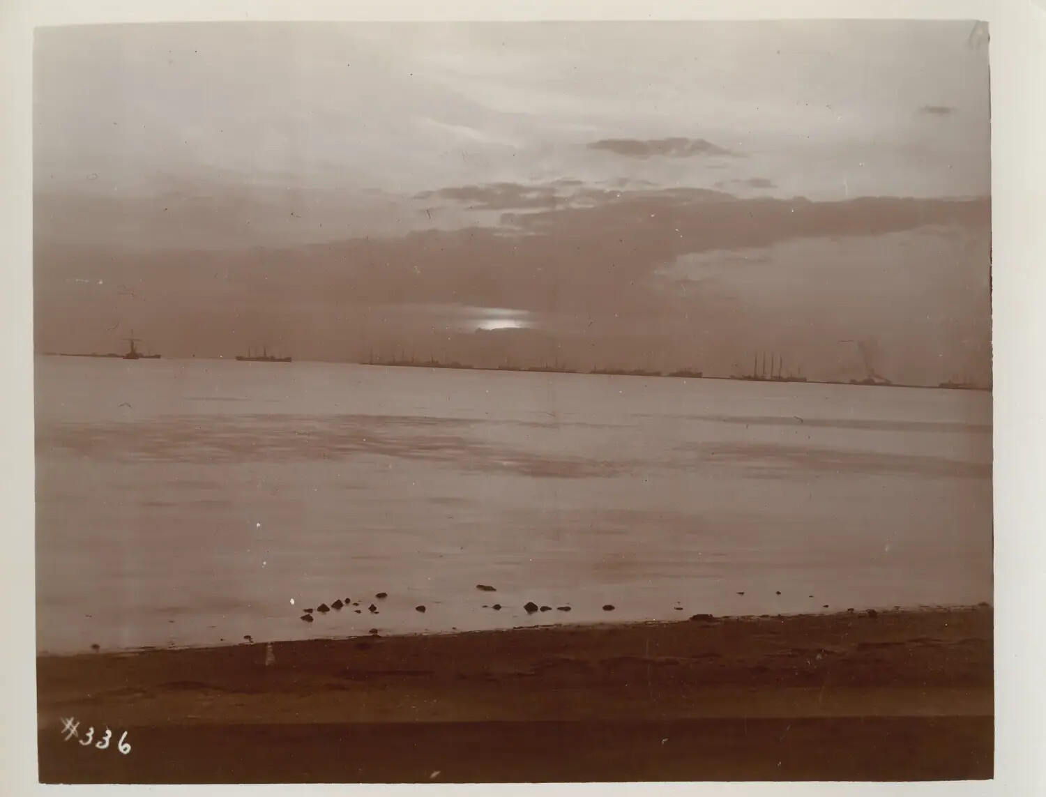 Ships at Anchor in Manila Bay at Dawn or Dusk, Philippines, c. 1898-1910