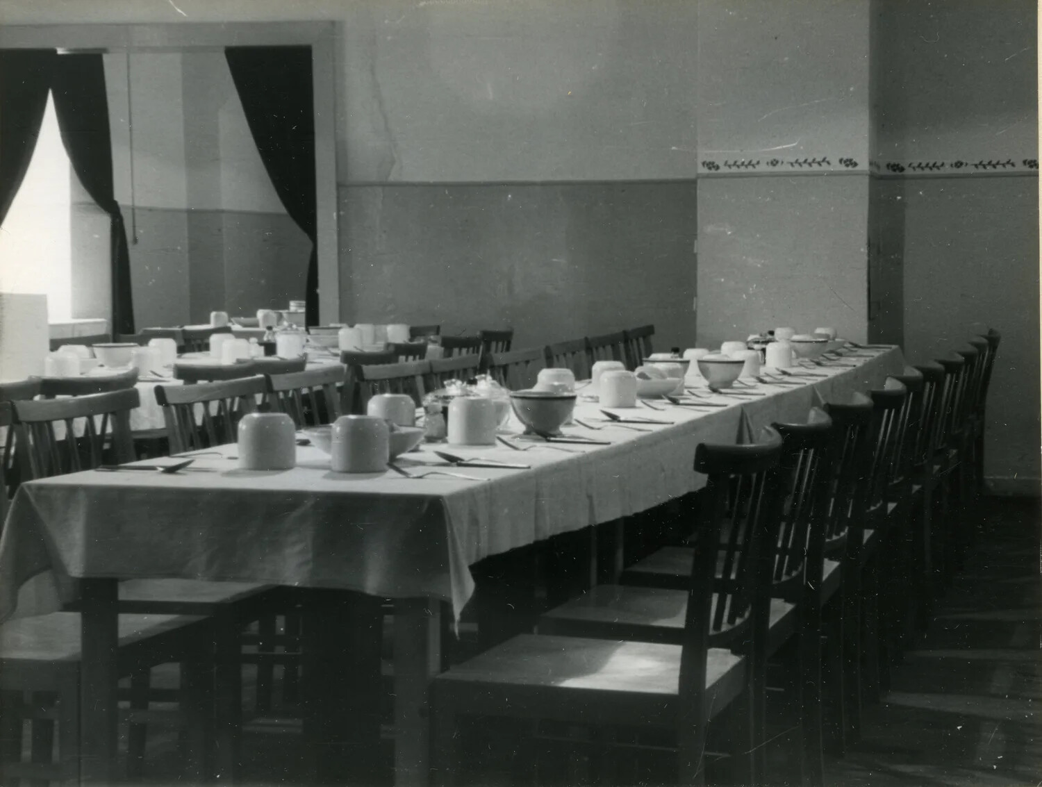 Dining Hall Set for a Communal Meal, Civilian Mess Facility, U.S. Supply Depot, Germany