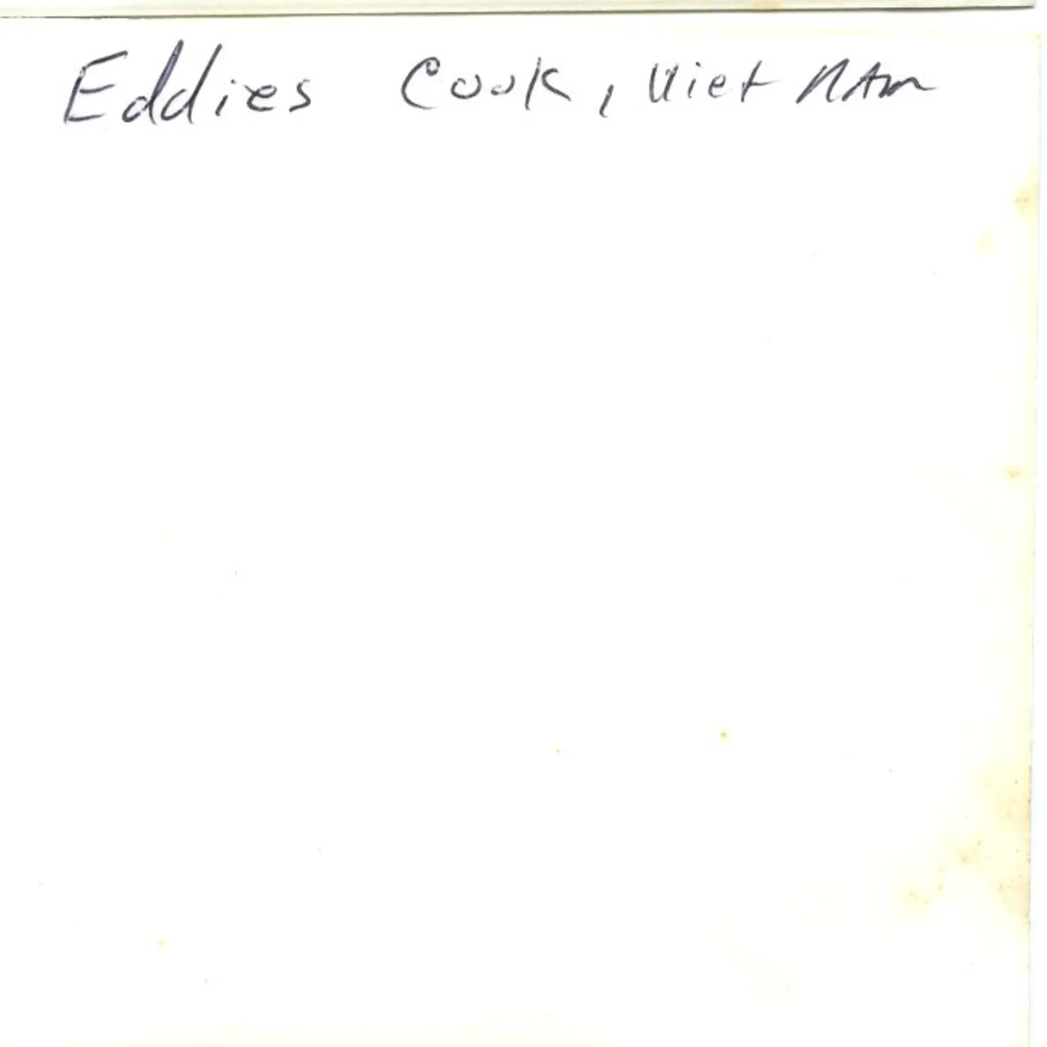 Handwritten Caption Card: 'Eddies Cook, Viet Nam' - Personal Album Annotation, 1971