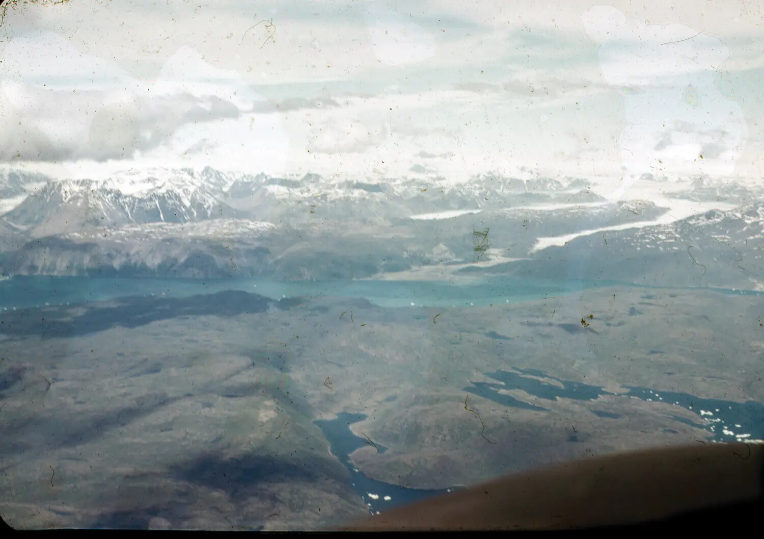 Aerial View of Greenland Terrain from Aircraft Window, Thule AFB Slide Collection, c. 1950-1955