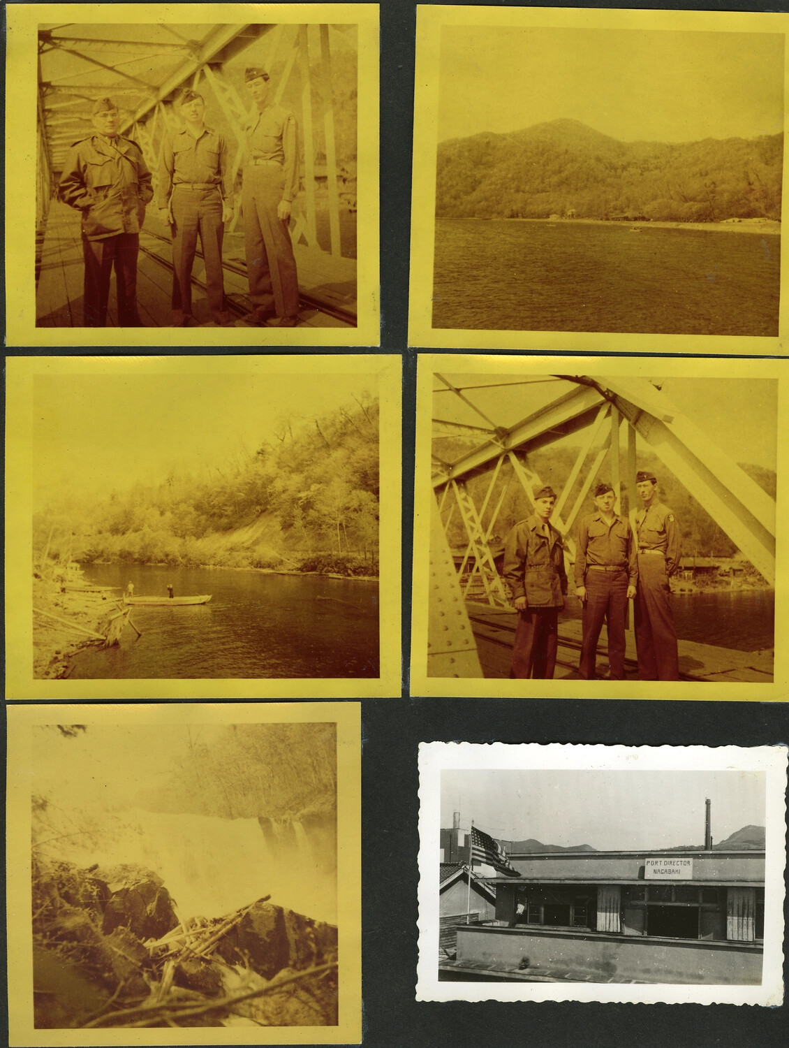 Six Snapshots of U.S. Servicemen and Riverside Scenery Near Nagasaki, Japan, During the Allied Occupation