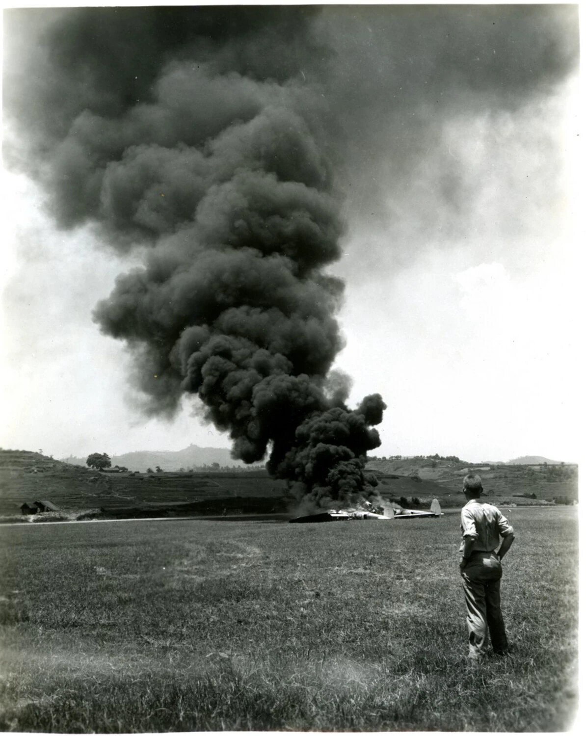 Aircraft Fire on Airfield, China-Burma-India Theater, WWII