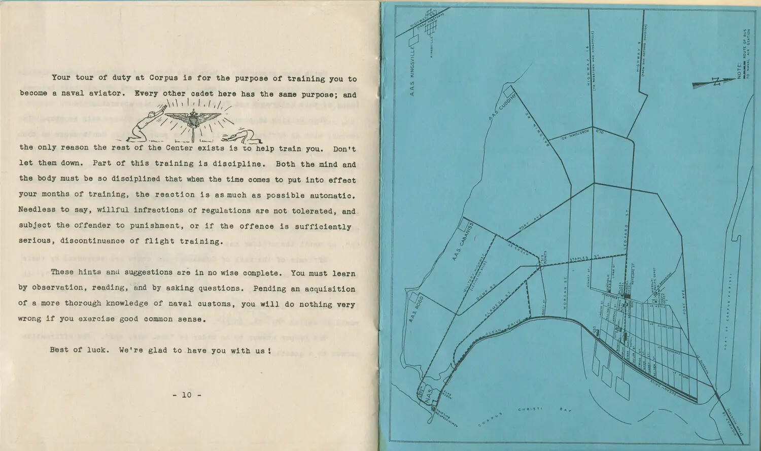 Naval Aviation Cadet Handbook, Page 10 with Corpus Christi Area Training Field Map