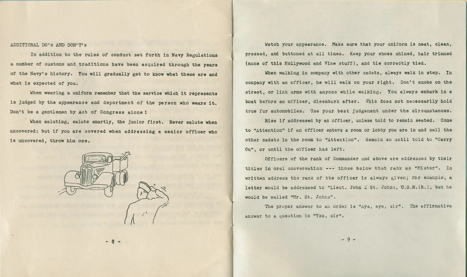 Printed Naval Officer Conduct Manual, 'Additional Do's and Don'ts' — Edward P. McAleer Papers