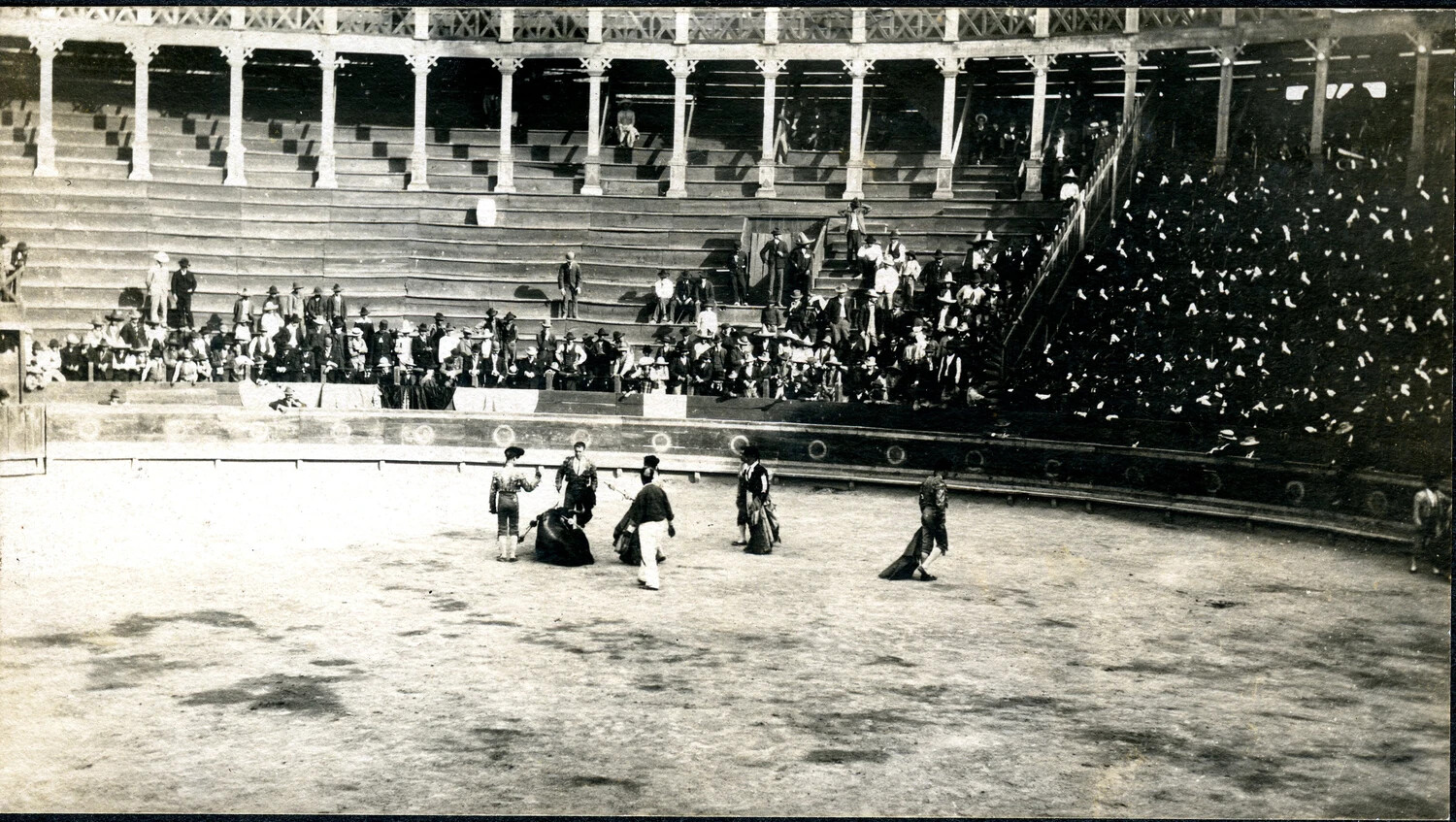 Spectators and Toreros in a Mexican Bullring, Arena View from the Stands