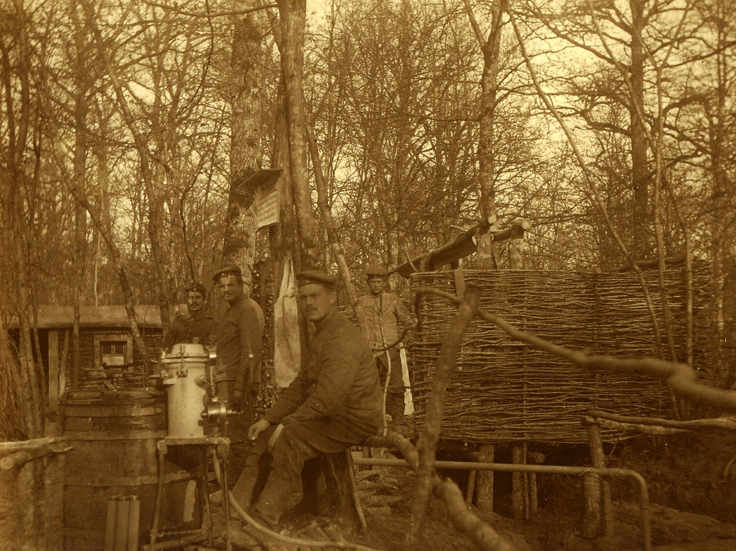 German Soldiers at Forest Encampment with Boiler Apparatus - WWI German Negatives Collection