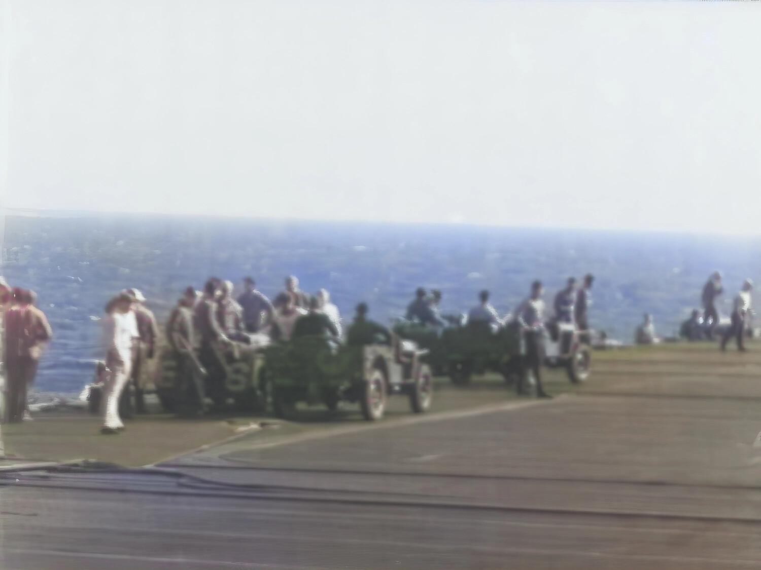 Sailors and Deck Vehicles on Aircraft Carrier Flight Deck, Color Photograph