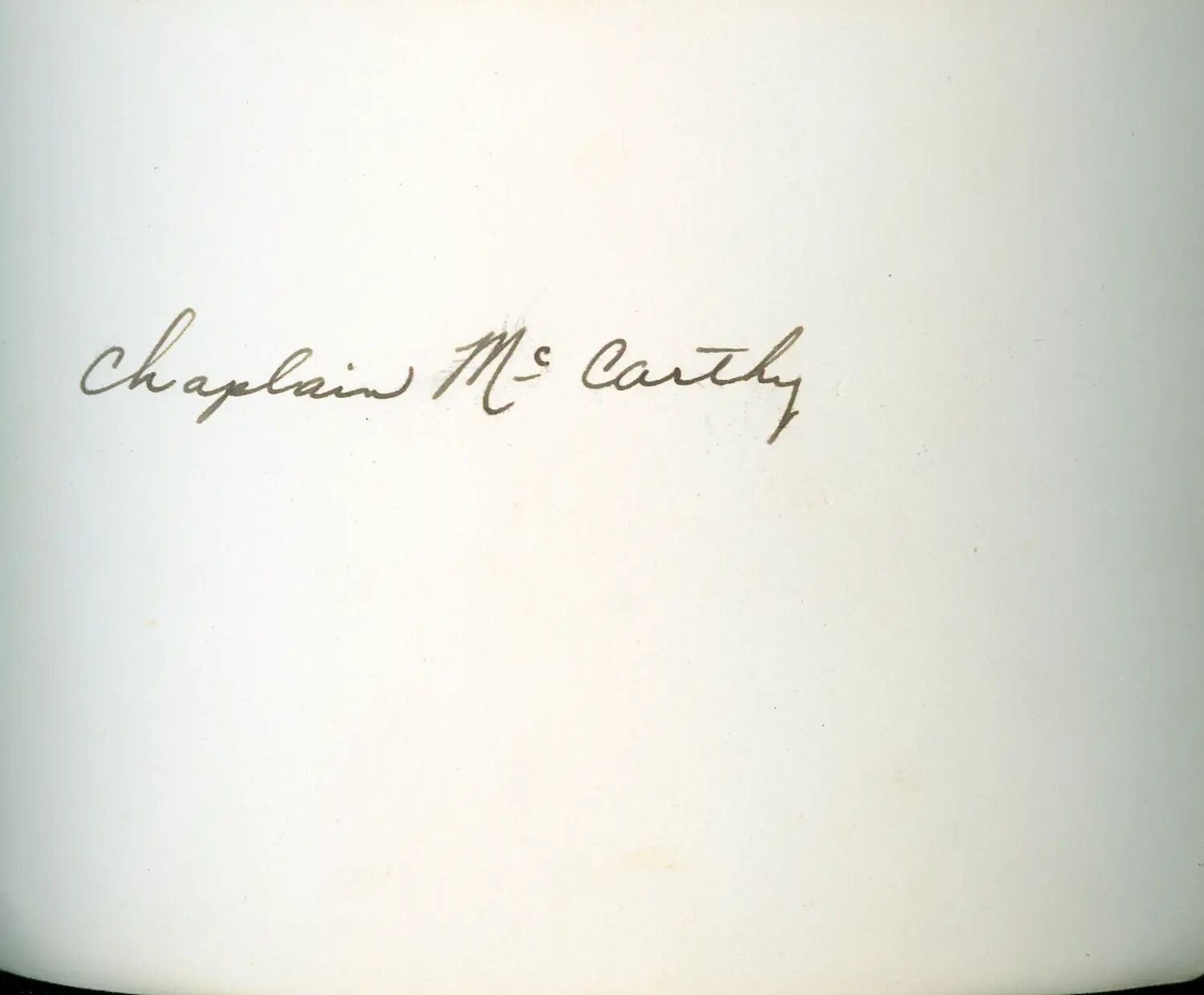 Verso of Photographic Print Inscribed "Chaplain McCarthy" – USS Petrof Bay (CVE-80) Collection