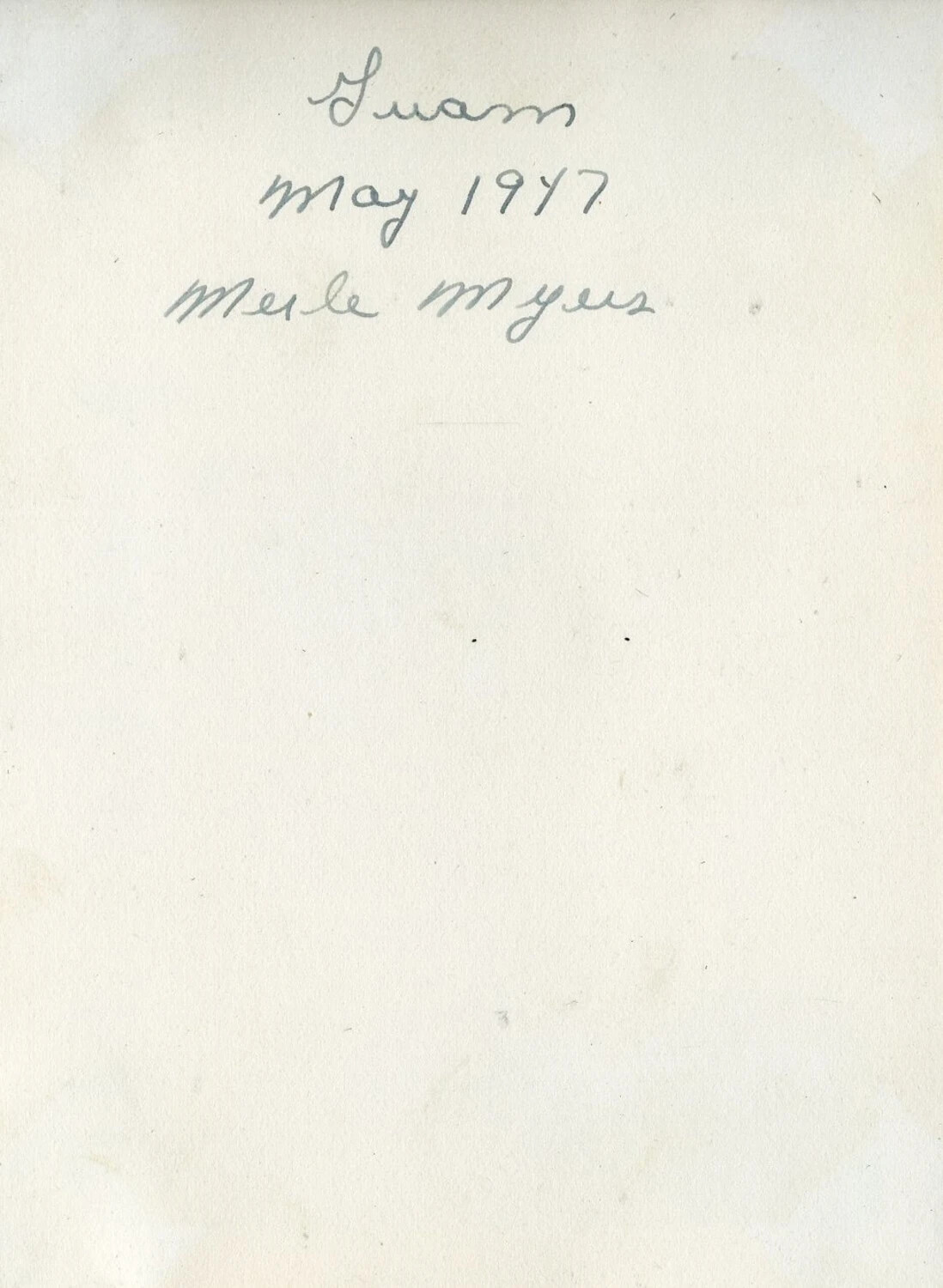 Album Caption Page: 'Guam, May 1947, Merle Myers' - VR-6 Naval Air Transport Squadron Album, Agana, Guam