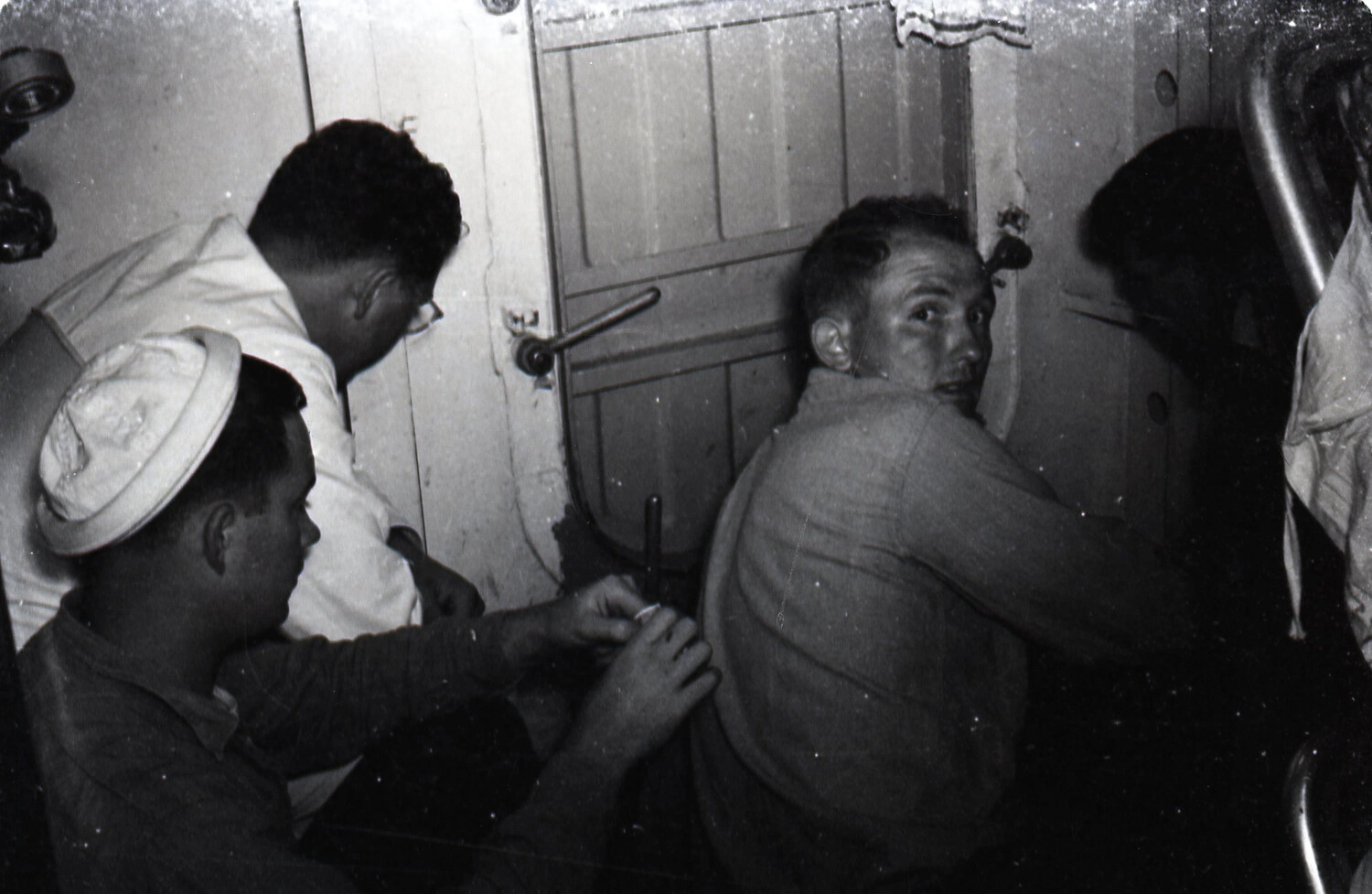 Sailors in a Berthing Compartment Aboard USS Yorktown, 1953