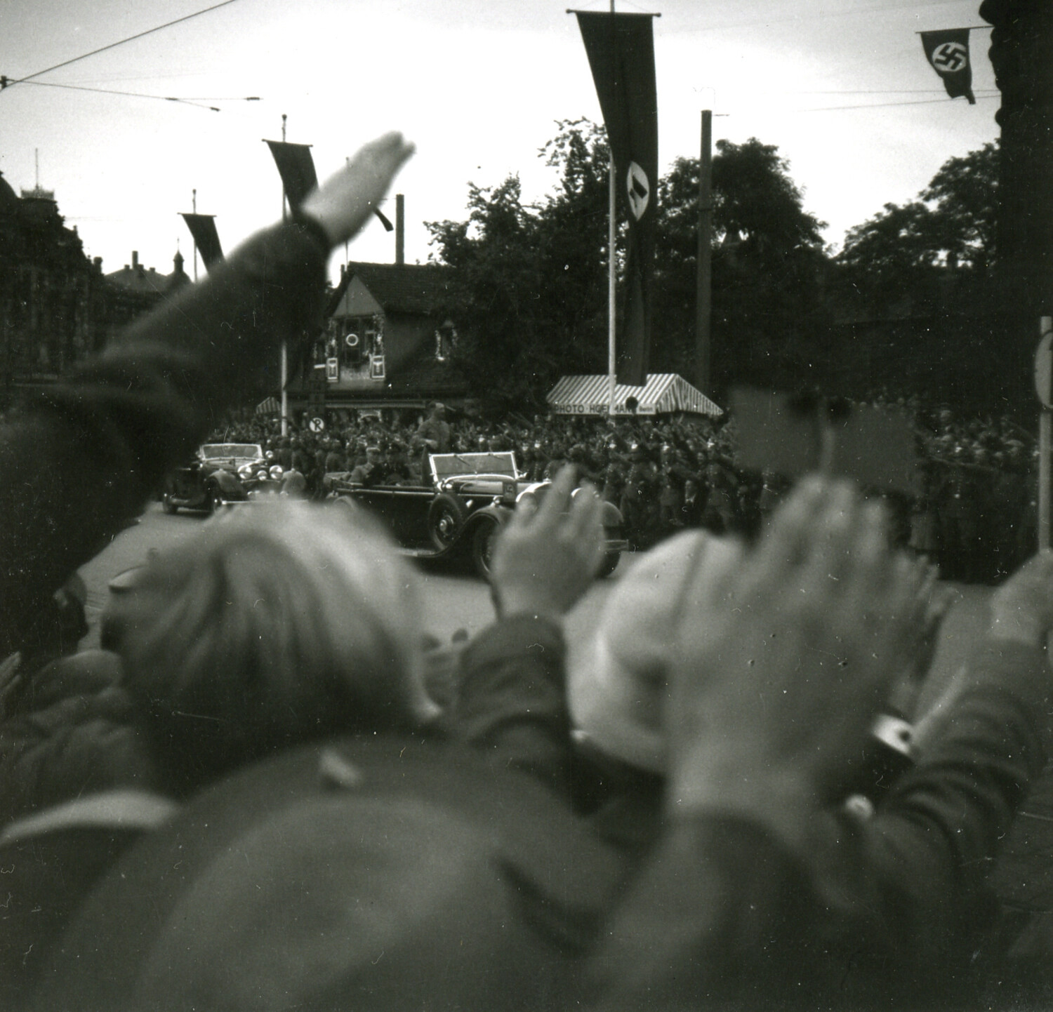 Crowd Saluting Motorcade at Nazi Party Rally, Nuremberg, Germany (1930s)