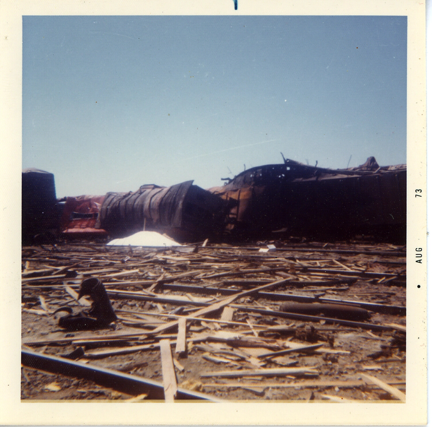 Wreckage at Roseville Yard Following the 1973 Bomb Train Explosion, Roseville, California, August 1973