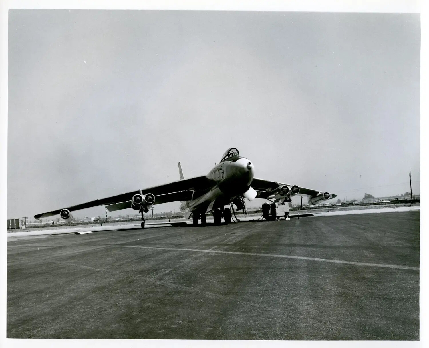 Boeing B-47 Stratojet on Airfield Ramp, Front Three-Quarter View