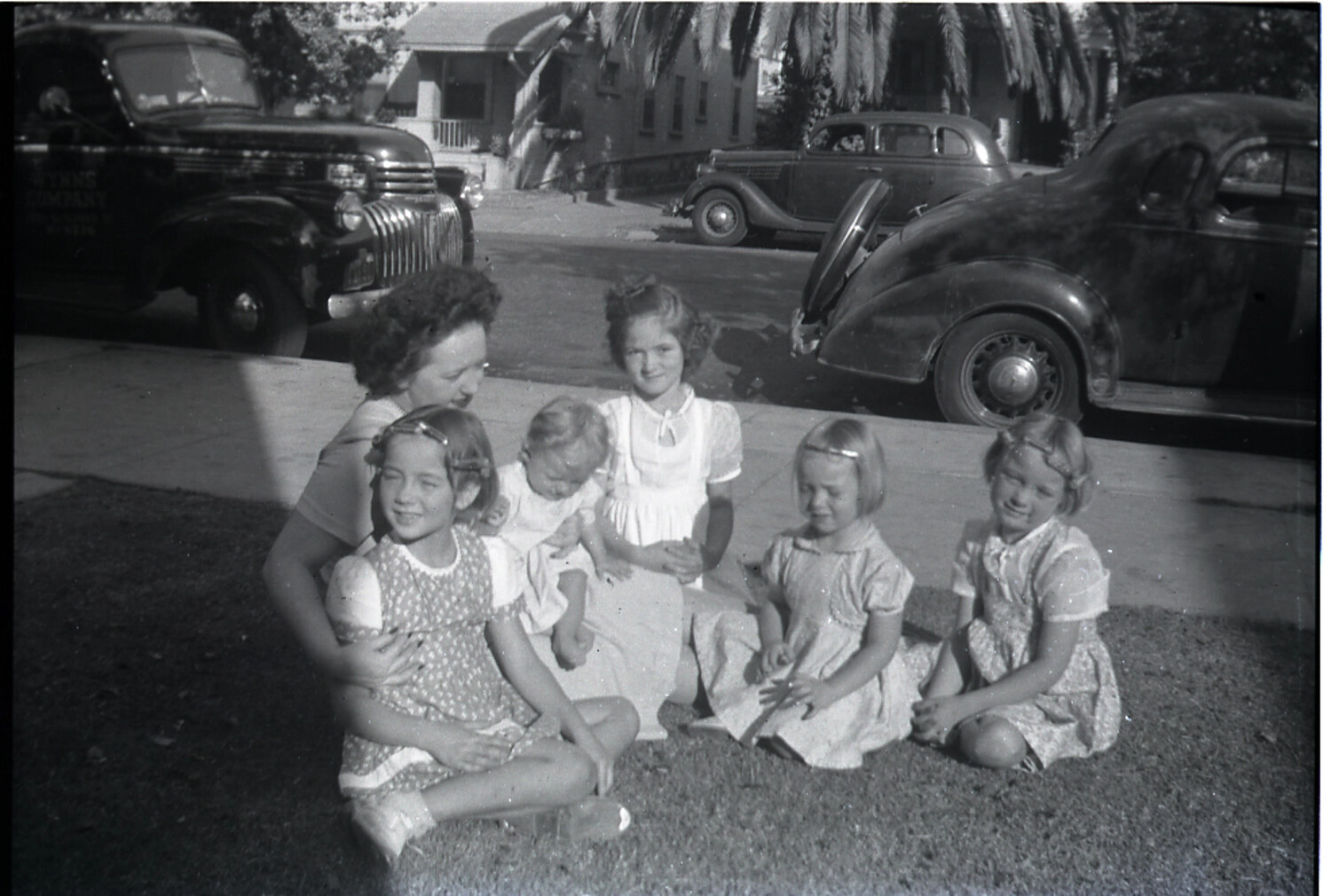 Woman with Five Young Girls on Residential Lawn, United States (mislabeled 'China Negatives'), c. 1938-1945