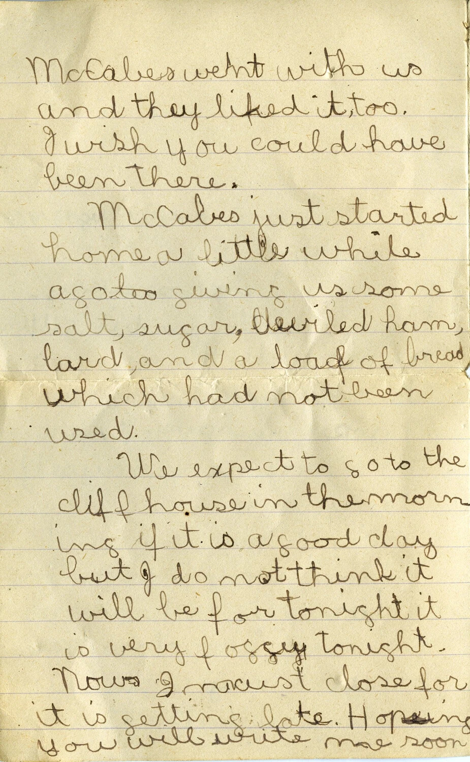 Handwritten Letter Page, Wagener Correspondence Collection (San Francisco / Cliff House Reference)