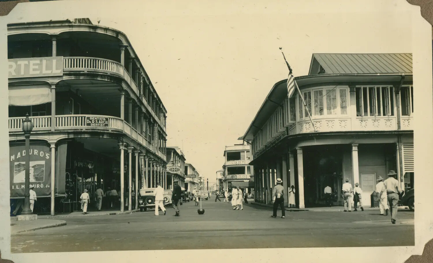 Street Scene with Colonial Storefronts, Panama Canal Zone, WWII Era
