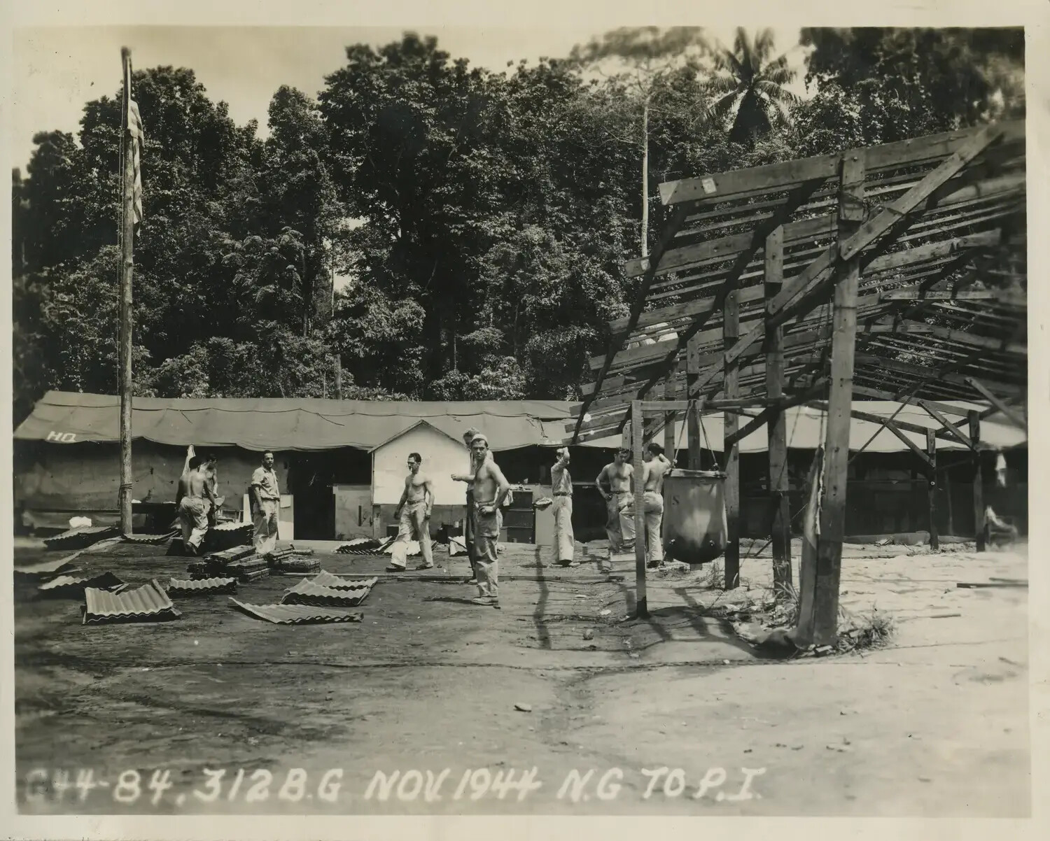 312th Bomb Group Headquarters Camp Under Construction, New Guinea to Philippines Move, November 1944