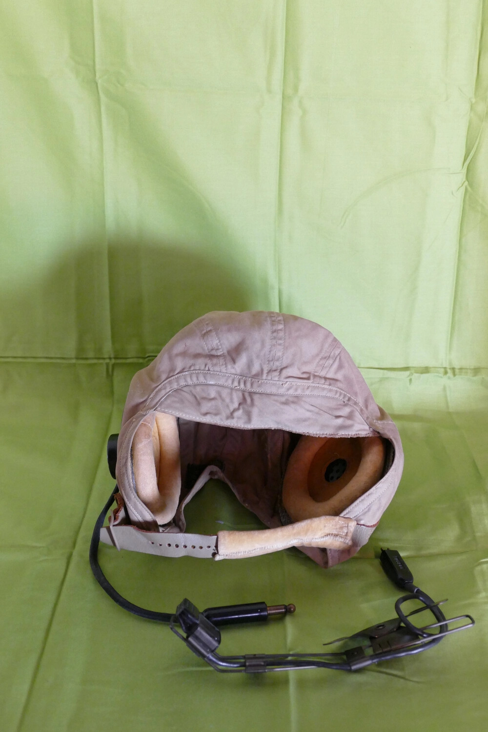 US Navy Cloth Flying Helmet with Integrated Headset, Korean War Era