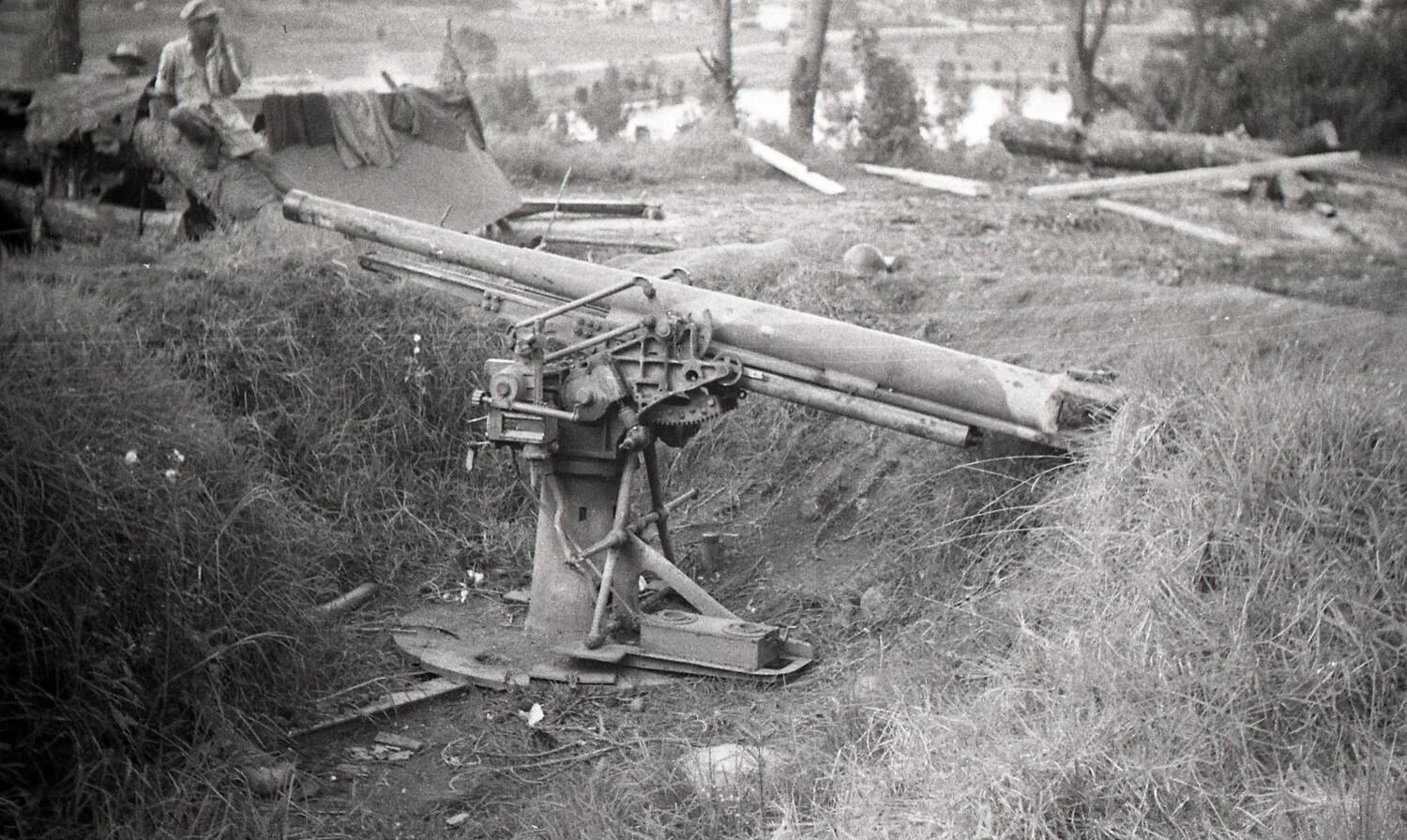 Captured Japanese Anti-Aircraft Gun Emplacement, Luzon, Philippines, WWII