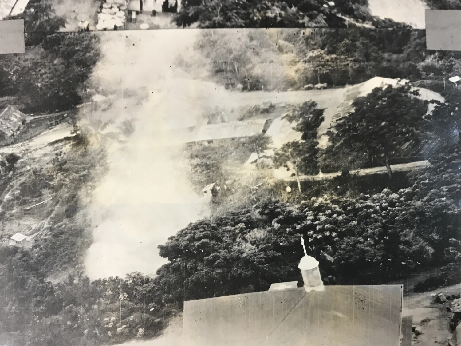 American Bombs Falling Near Japanese Hospital, Boram Airfield, Wewak, 11 April 1944