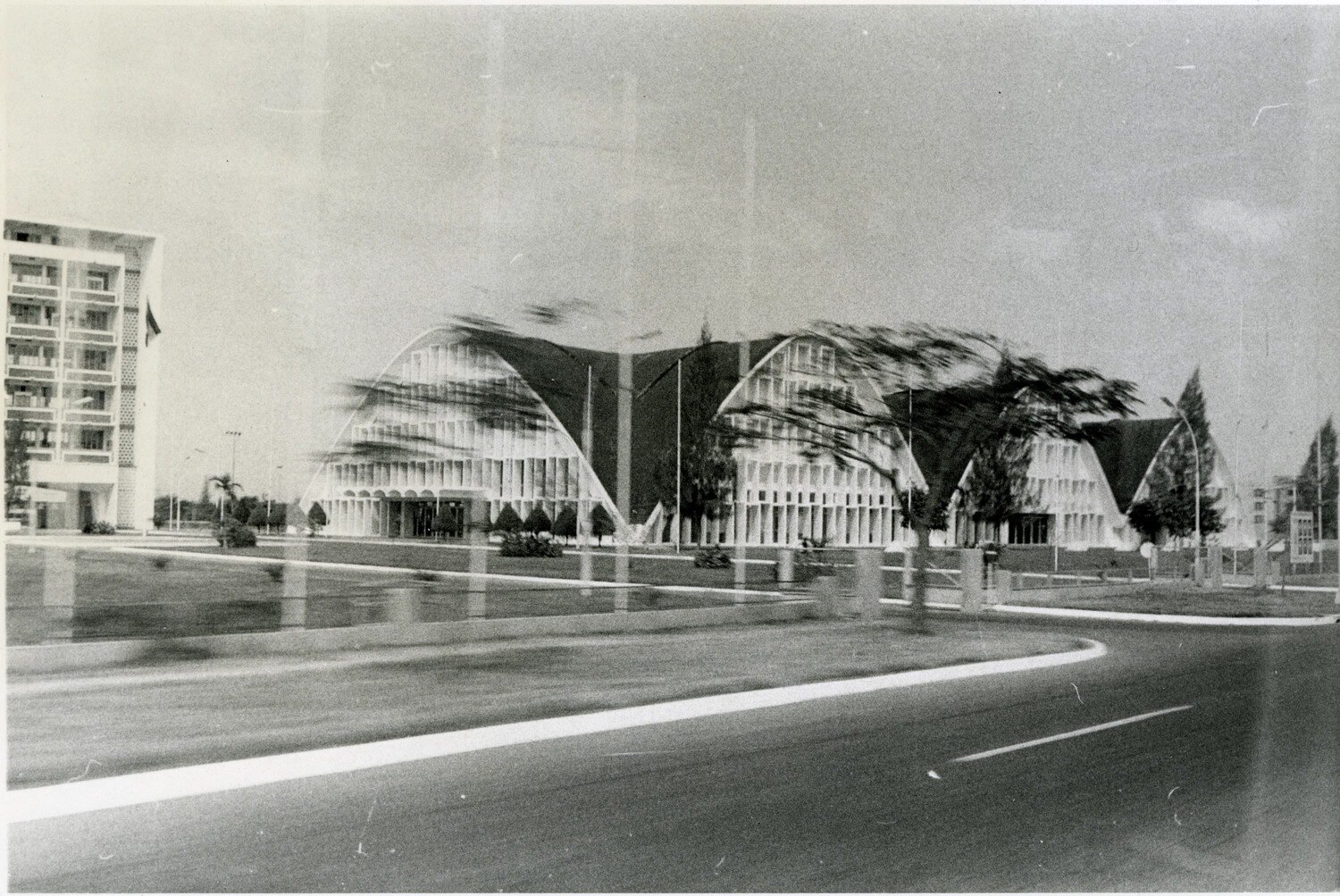 Modernist Government/Institutional Complex, Phnom Penh, Cambodia — Roadside View from a Moving Vehicle