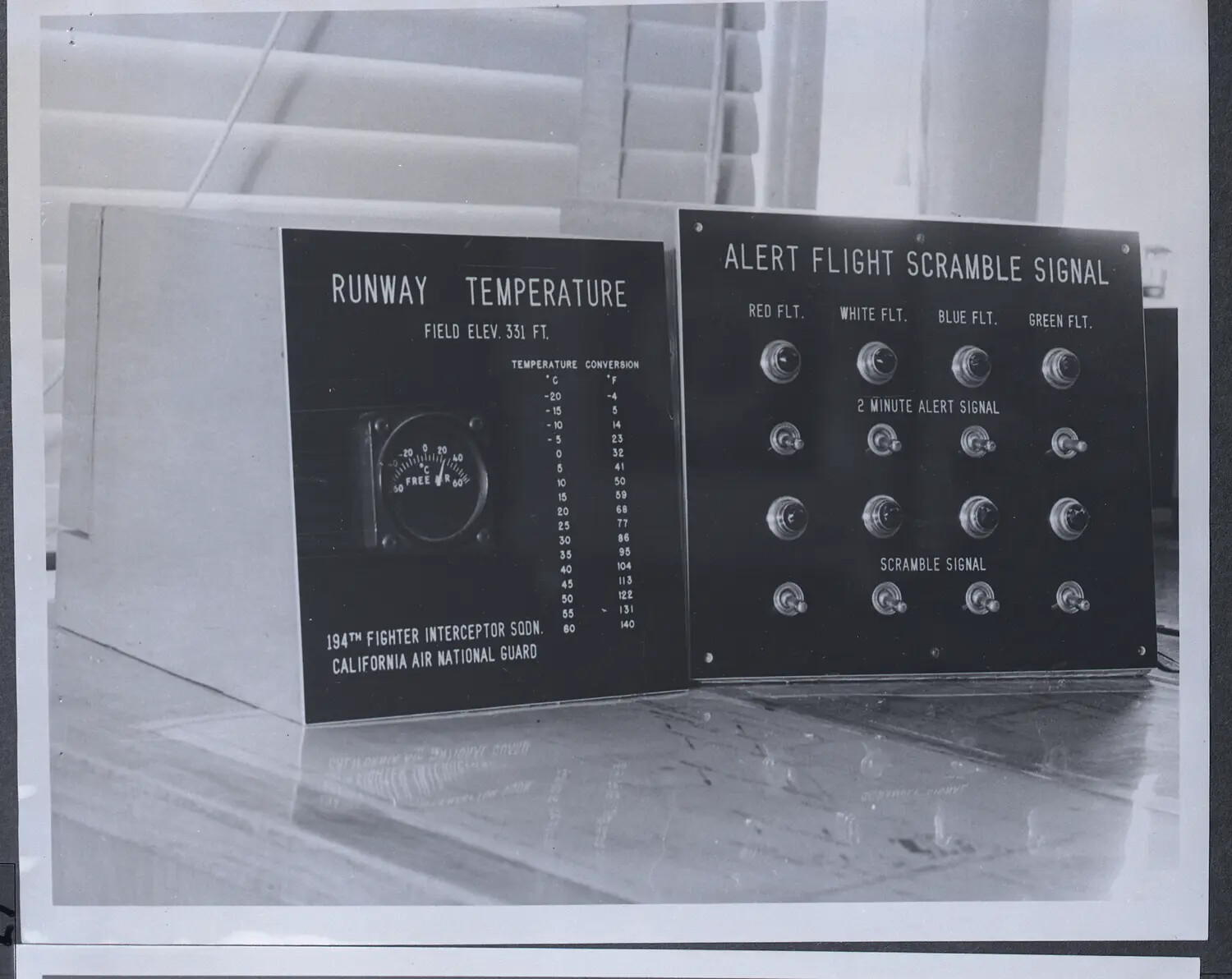 Runway Temperature and Alert Flight Scramble Signal Display Panels, 194th Fighter Interceptor Squadron, California Air National Guard