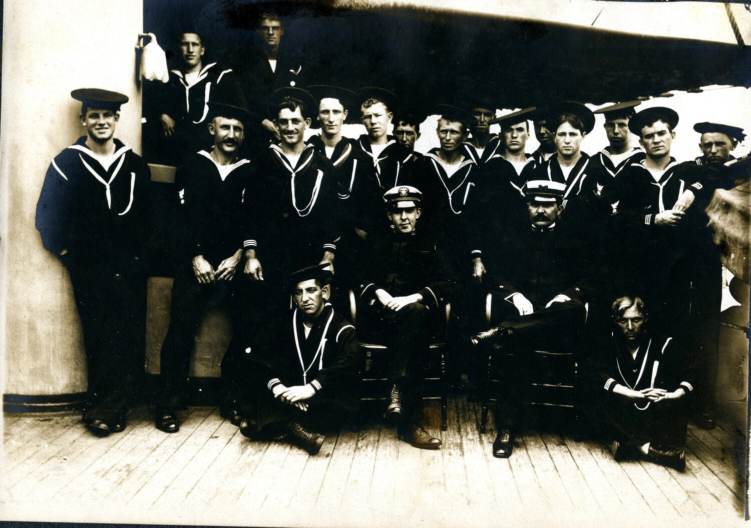Group Portrait of U.S. Navy Crew Aboard USS Columbia, Early 20th Century