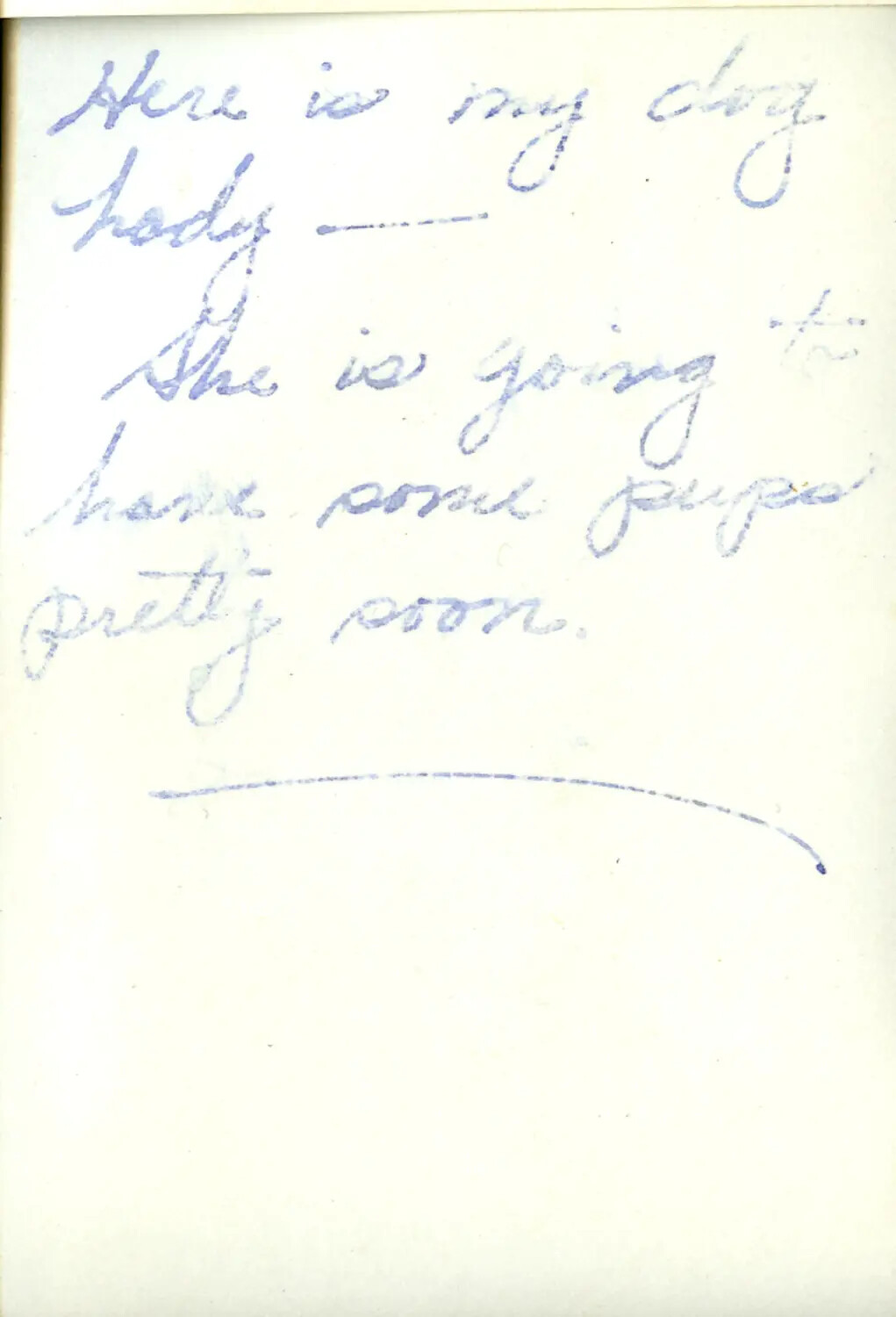 Reverse of Photograph with Handwritten Caption Referencing a Pet Dog
