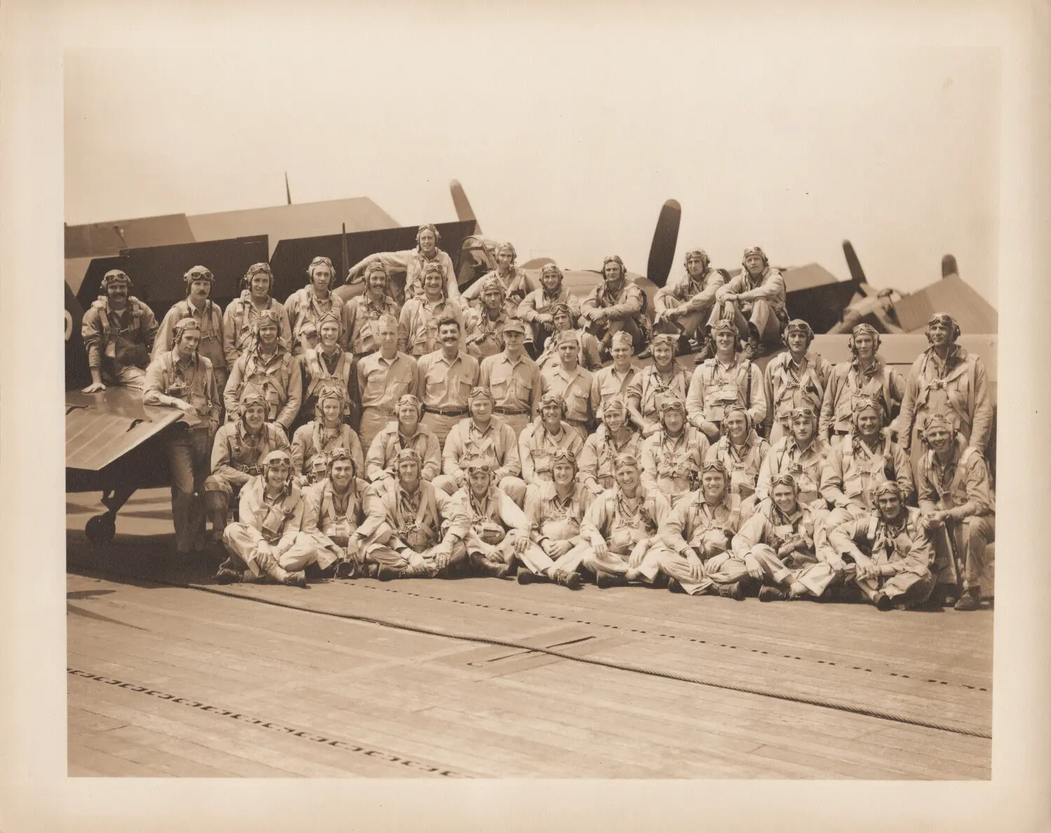 Carrier Fighter Squadron Group Portrait on Flight Deck, WWII Era