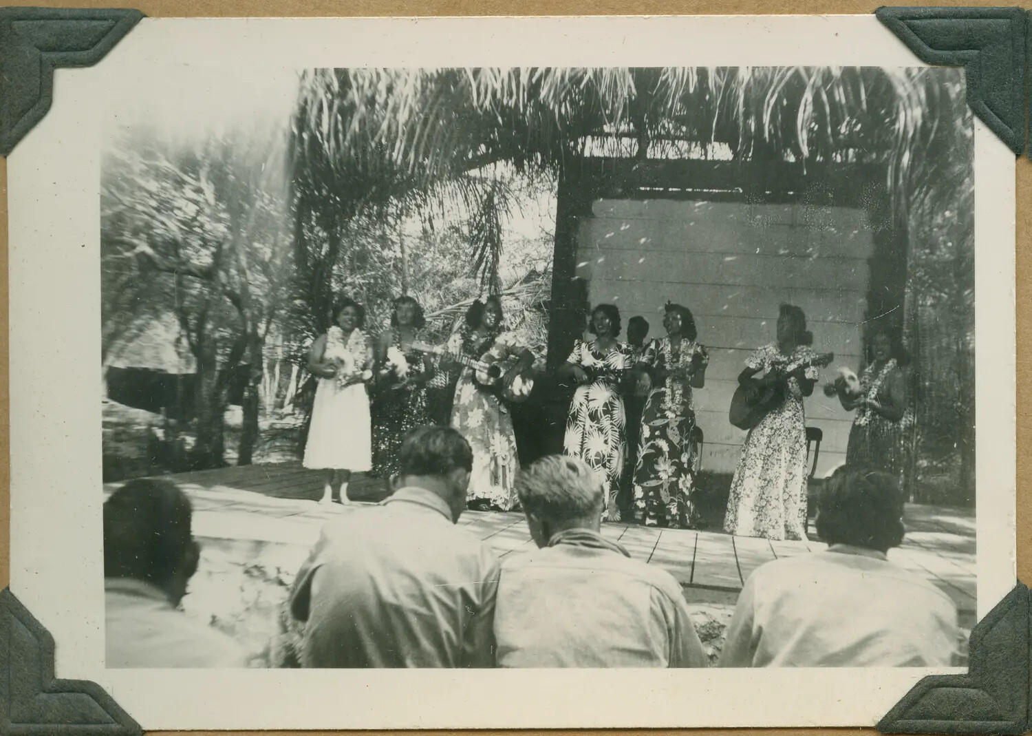 USO Musical Ensemble Performing with Ukuleles, Ewa Plains, Oahu, World War II Era