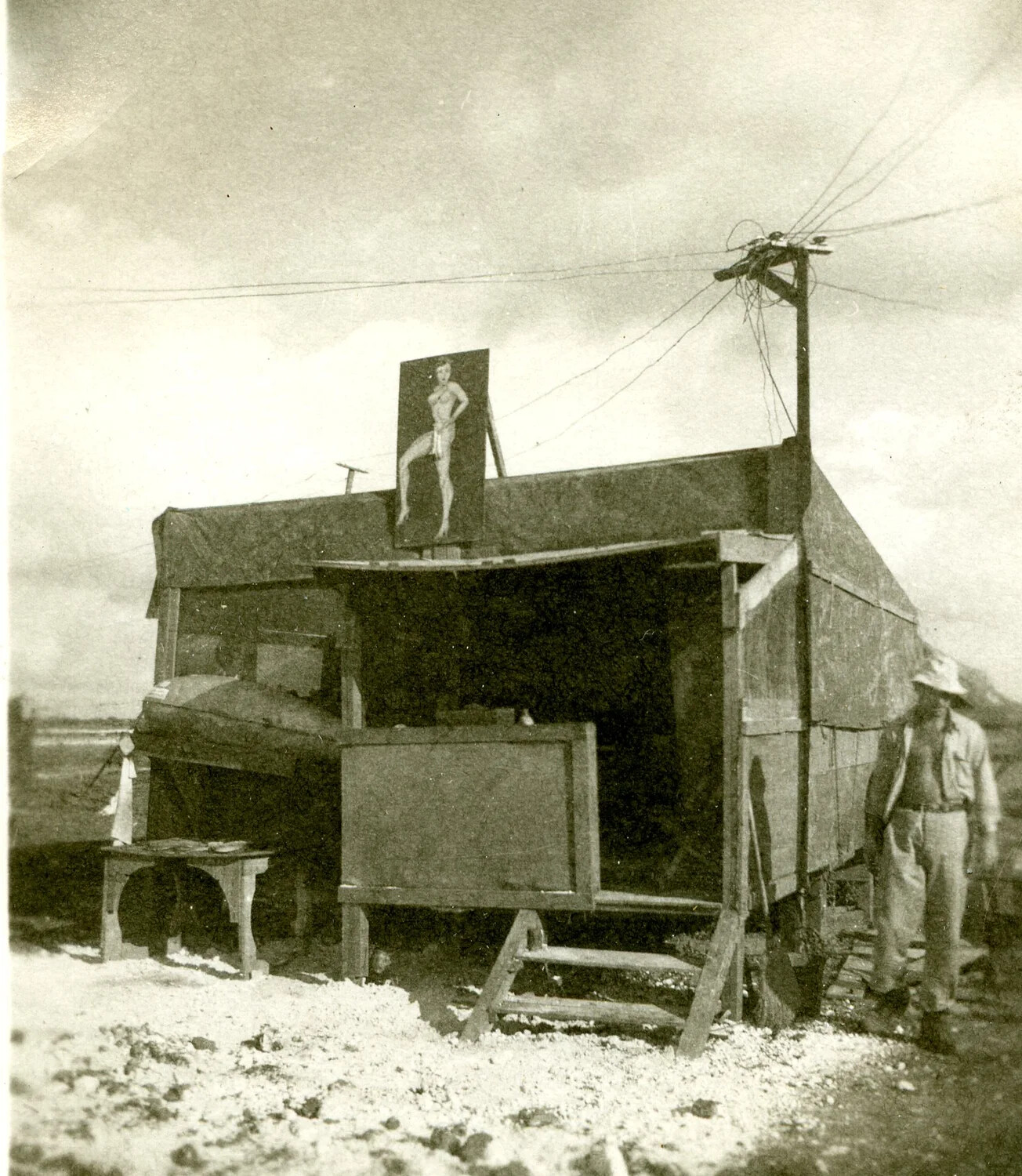 Personnel Quarters ('Hooch') with Hand-Painted Pin-Up Art, 345th Bomb Group Encampment, Ie Shima, 1945