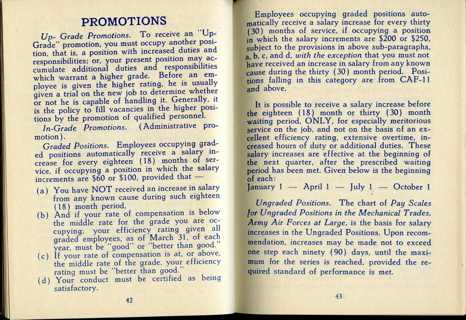 McClellan Field Personnel Guide Booklet, Pages 42-43: 'Promotions' Policy Section