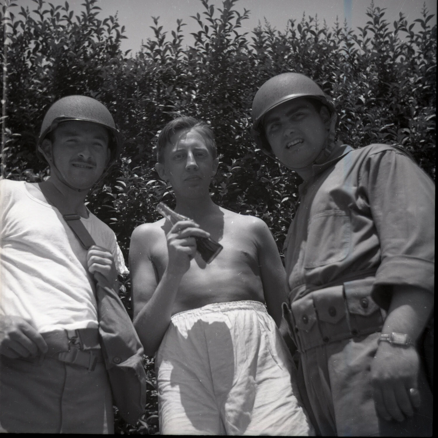 Three Servicemen in Casual and Partial Uniform, Candid Outdoor Portrait