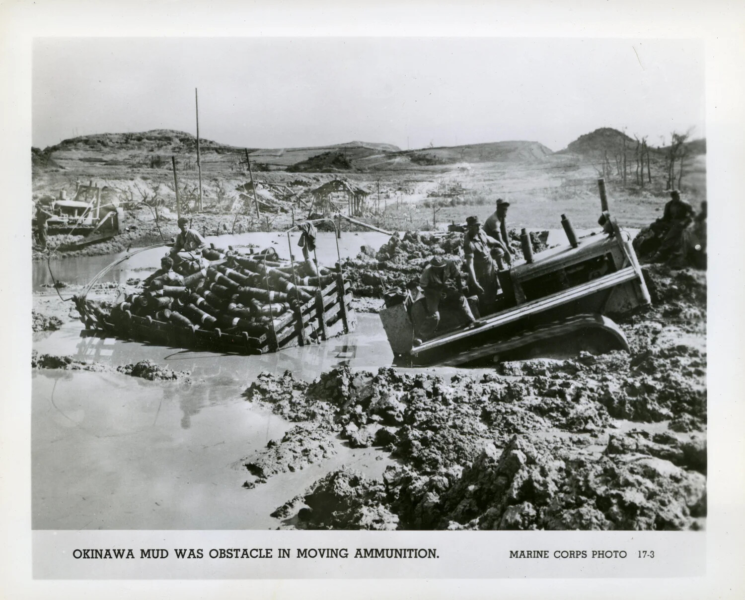 Bulldozer Hauling Ammunition Through Okinawa Mud, 1945