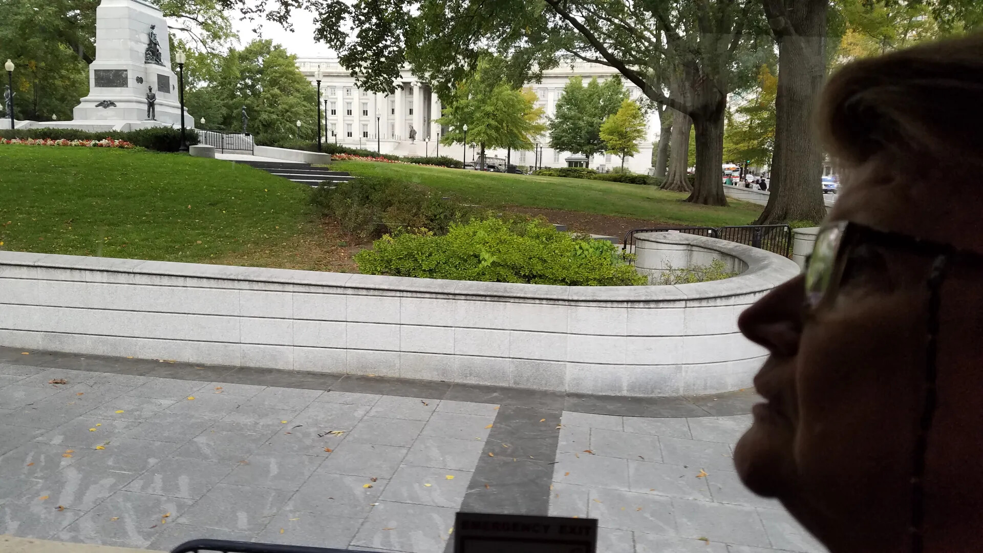 View of Sherman Monument and Treasury Building with Onlooker, October 23, 2017