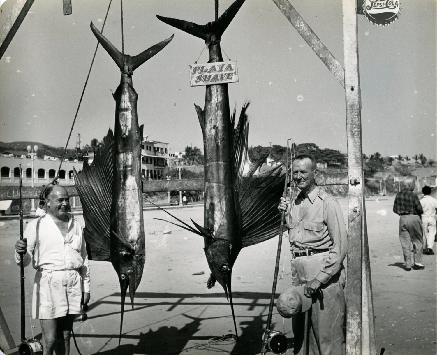 General Jonathan Wainwright(?) with Sailfish Catch at 'Playa Suave,' Mexico, 1949