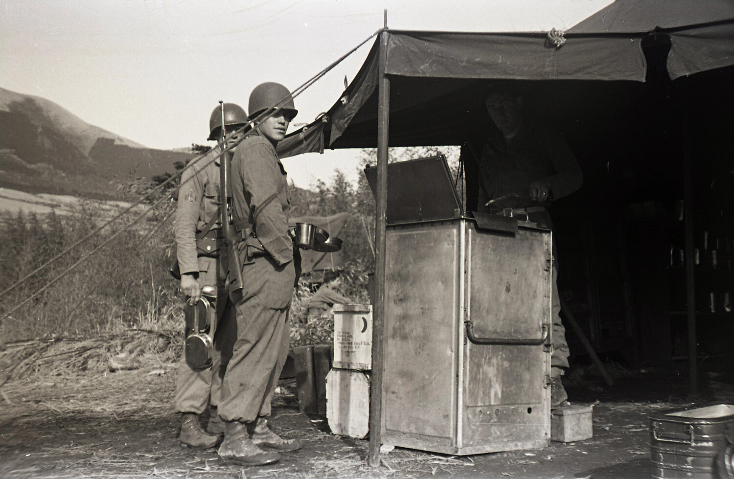 187th Airborne RCT Soldiers at a Field Mess Point, Korean War