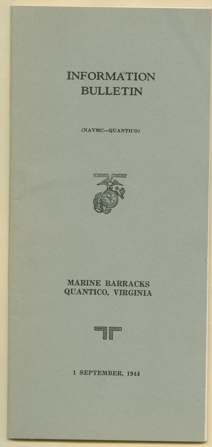 USMC Information Bulletin Cover, Marine Barracks Quantico, Virginia, 1 September 1944