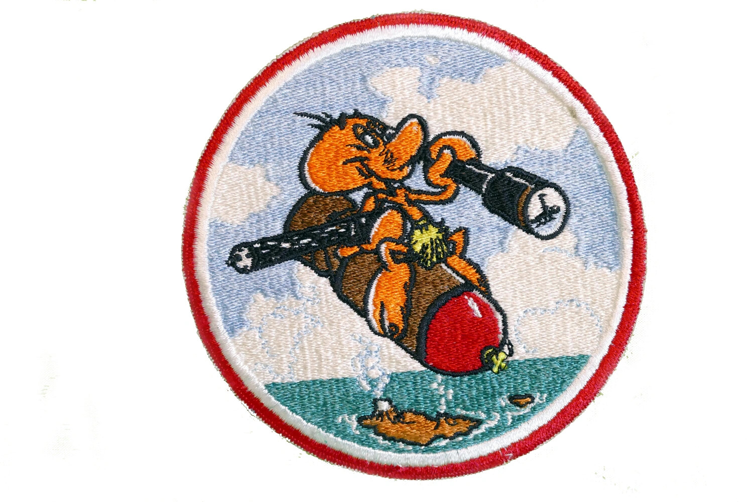 U.S. Navy Squadron Insignia Patch - Cartoon Bird/Duck Character Riding Bomb, Lt. Bancroft Collection