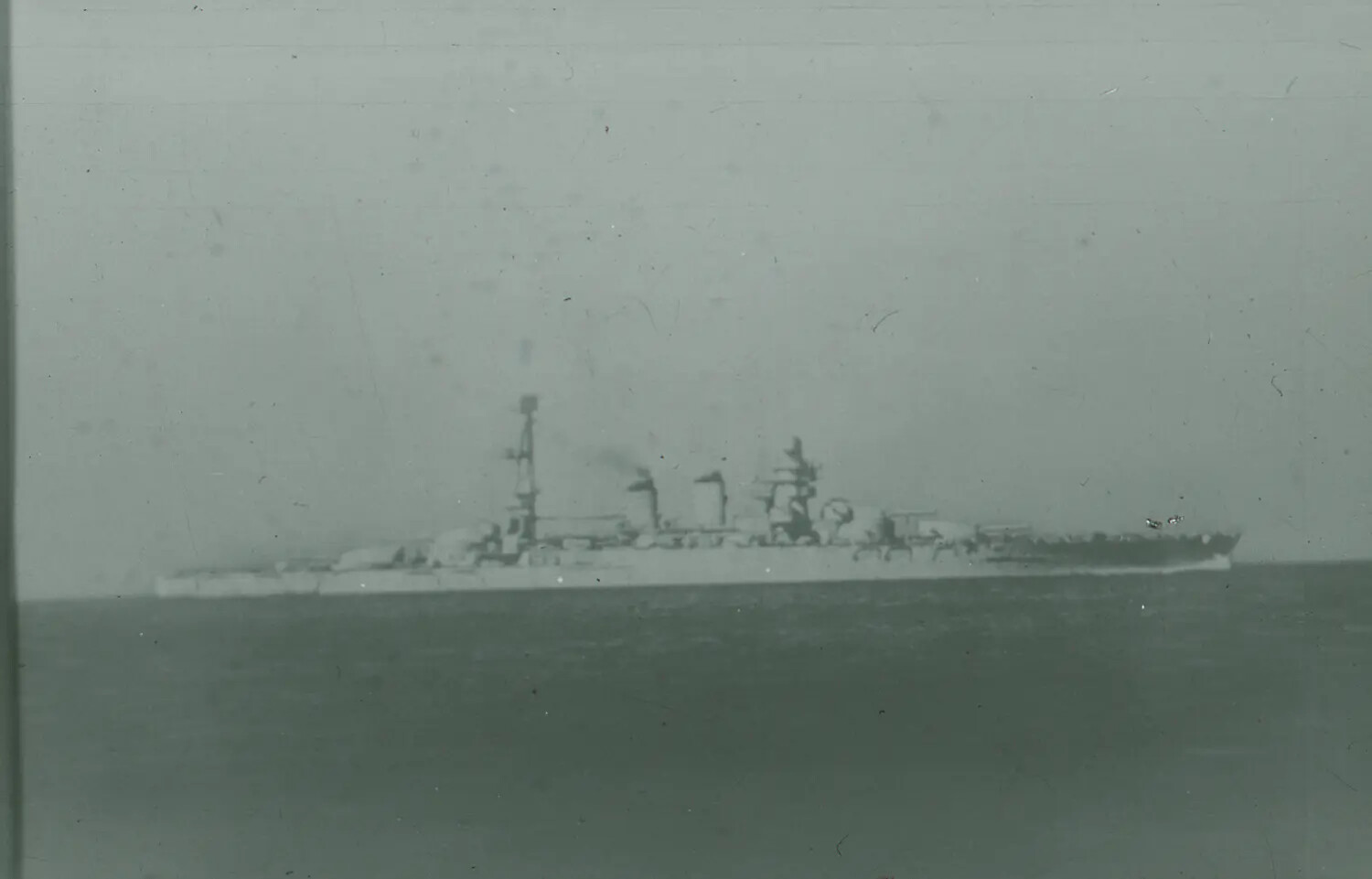 Distant View of Cruiser Underway, WWII-Era 35mm Negative