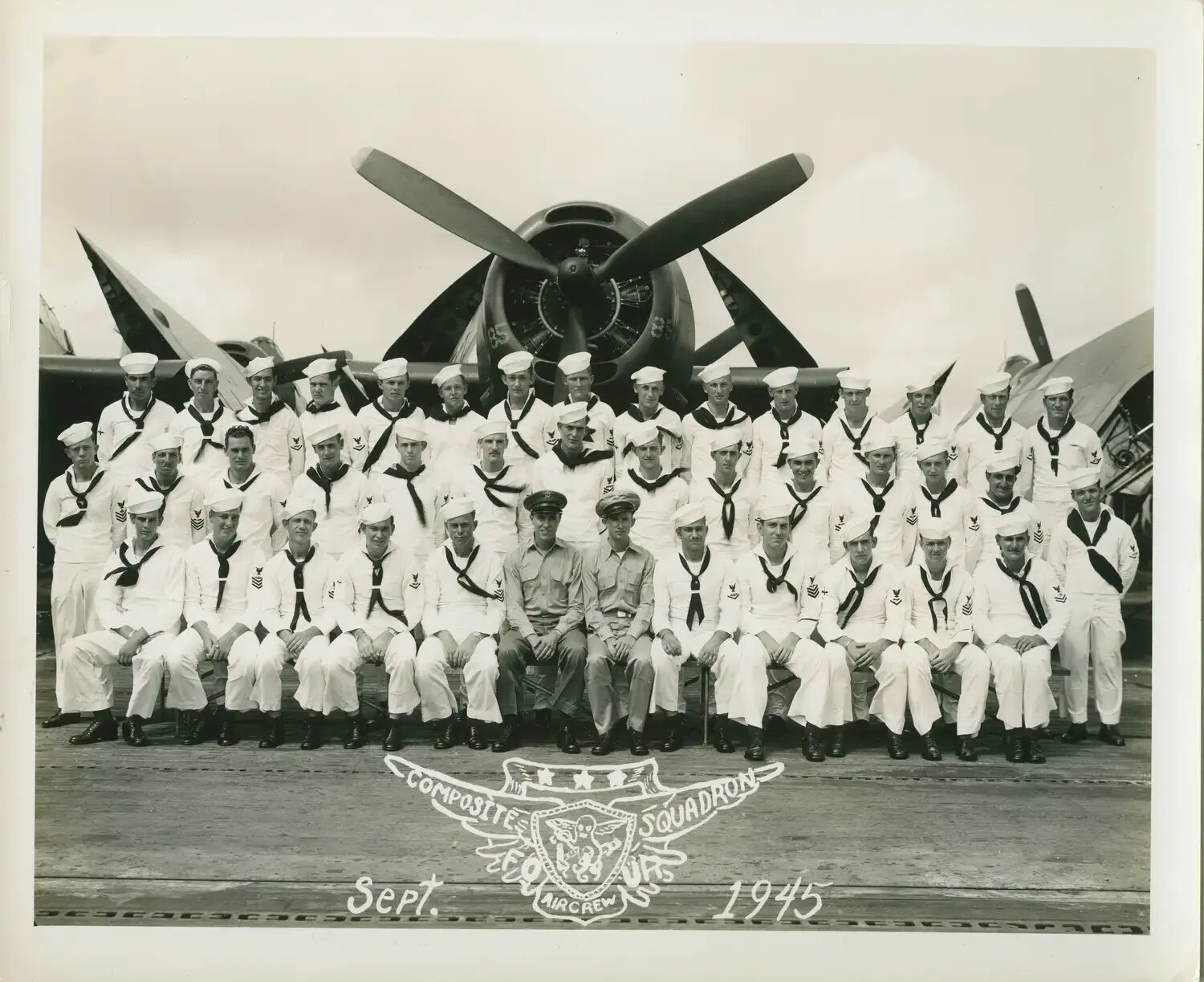 Composite Squadron Aircrew Group Portrait Aboard Escort Carrier, September 1945
